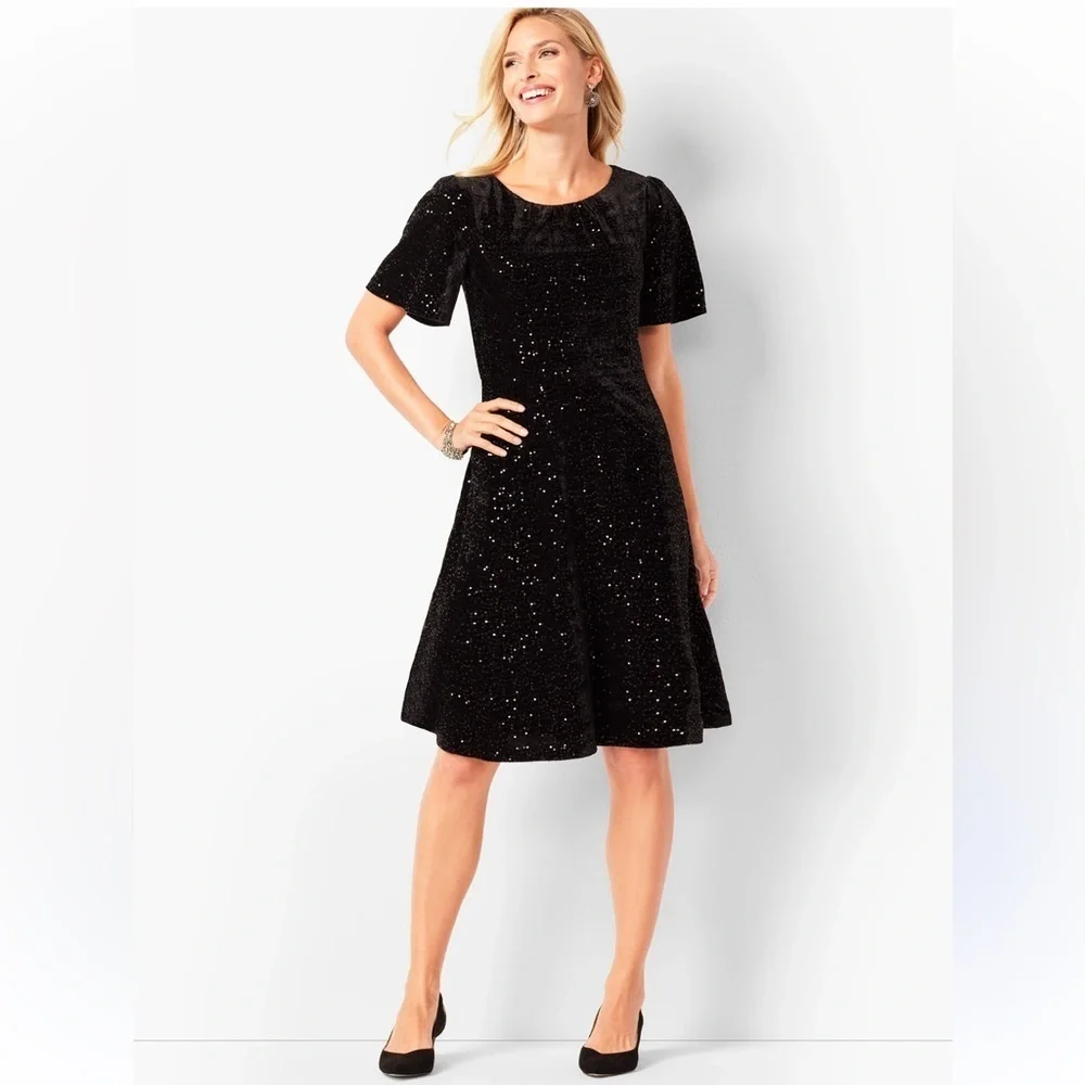 NWT Talbots RSVP VELVET SEQUINED FIT & FLARE DRESS 6P